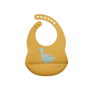 BABERO DE SILICONA "PARTY" DINO MOSTAZA SARO